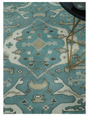 Hand Knotted 8x10 Oriental Oushak Aqua, Ivory and Silver Wool Area Rug | TRDCP1199810