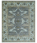 Hand Knotted 8x10 Oriental Oushak Charcoal, Aqua and Beige Wool Area Rug | TRDCP1184810