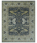 Hand Knotted 8x10 Oriental Oushak Charcoal, Ivory and Beige Wool Area Rug