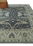 Hand Knotted 8x10 Oriental Oushak Charcoal, Ivory and Beige Wool Area Rug