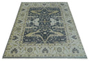Hand Knotted 8x10 Oriental Oushak Charcoal, Ivory and Beige Wool Area Rug
