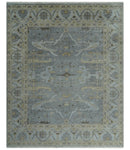 Hand Knotted 8x10 Oriental Oushak Charcoal Silver and Beige Wool Area Rug | TRDCP1182810