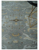 Hand Knotted 8x10 Oriental Oushak Silver and Beige Wool Area Rug | TRDCP1198810