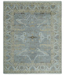 Hand Knotted 8x10 Oriental Oushak Silver and Beige Wool Area Rug | TRDCP1198810
