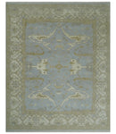 Hand Knotted 8x10 Oriental Oushak Silver, Ivory and Beige Wool Area Rug | TRDCP1160810