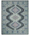 Custom Made Ivory, Charcoal, Silver and Blue Traditional Hand knotted wool Area Rug
