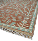 Hand knotted 8x10 Rust and Aqua Floral wool Area Rug