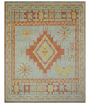Hand Knotted 8x10 Silver, Peach and Mustard Southwestern wool area rug