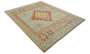 Hand Knotted 8x10 Silver, Peach and Mustard Southwestern wool area rug