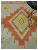 Hand Knotted 8x10 Silver, Peach and Mustard Southwestern wool area rug