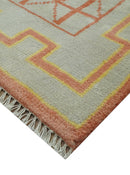 Hand Knotted 8x10 Silver, Peach and Mustard Southwestern wool area rug