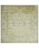 Hand Knotted 8x8 Oriental Oushak Ivory, Beige and Gray Wool Area Rug