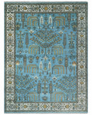 Hand Knotted 9x12 Aqua, Ivory and Beige Traditional Turkish Design Wool Rug