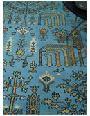Hand Knotted 9x12 Aqua, Ivory and Beige Traditional Turkish Design Wool Rug