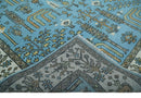 Hand Knotted 9x12 Aqua, Ivory and Beige Traditional Turkish Design Wool Rug