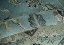 Hand Knotted 9x12 Blue and Ivory Traditional Persian Oushak Wool Rug | TRDCP908912