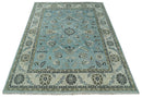 Hand Knotted 9x12 Blue and Ivory Traditional Persian Oushak Wool Rug | TRDCP908912