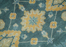 Hand Knotted 9x12 Blue, Ivory and Beige Antique Finish Turkish Style Oushak Wool Area Rug | TRDCP1084912