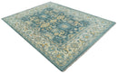 Hand Knotted 9x12 Blue, Ivory and Beige Antique Finish Turkish Style Oushak Wool Area Rug | TRDCP1084912
