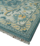 Hand Knotted 9x12 Blue, Ivory and Beige Antique Finish Turkish Style Oushak Wool Area Rug | TRDCP1084912