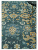 Hand Knotted 9x12 Blue, Ivory and Beige Antique Finish Turkish Style Oushak Wool Area Rug | TRDCP1084912