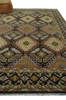 Hand Knotted 9x12 Olive,  Gold, Black and Brown Oriental Traditional Wool Area Rug