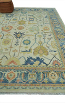 Hand Knotted 9x12 Ivory and Blue Traditional Vintage Persian Style Wool Rug