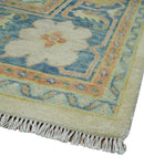 Hand Knotted 9x12 Ivory and Blue Traditional Vintage Persian Style Wool Rug