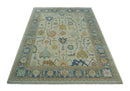 Hand Knotted 9x12 Ivory and Blue Traditional Vintage Persian Style Wool Rug