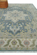 Hand Knotted 9x12 Ivory, Gray, Beige and Olive  Traditional Vintage Heriz Serapi Wool Rug | TRDCP1041912