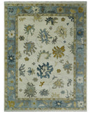 Hand Knotted 9x12 Ivory, Silver and Beige Traditional Style Oushak Wool Rug