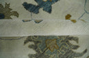 Hand Knotted 9x12 Ivory, Silver and Beige Traditional Style Oushak Wool Rug