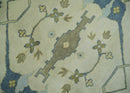 Hand Knotted 9x12 Oriental Oushak Beige and Blue Wool Area Rug, Living Room Rug | TRDCP1093912