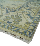 Hand Knotted 9x12 Oriental Oushak Beige and Blue Wool Area Rug, Living Room Rug | TRDCP1093912