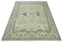 Hand Knotted 9x12 Oriental Oushak Beige and Blue Wool Area Rug, Living Room Rug | TRDCP1093912