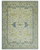 Hand Knotted 9x12 Oriental Oushak Beige and Blue Wool Area Rug, Living Room Rug | TRDCP1093912