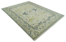 Hand Knotted 9x12 Oriental Oushak Beige and Blue Wool Area Rug, Living Room Rug | TRDCP1093912
