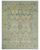 Hand Knotted 9x12 Oriental Oushak Beige and Blue Wool Area Rug | TRDCP1085912