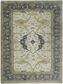 Hand Knotted 9x12 Persian Oushak Beige and Charcoal Wool Large Rug | TRDCP82912