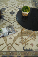 Hand Knotted 9x12 Persian Oushak Beige and Charcoal Wool Large Rug | TRDCP82912