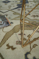 Hand Knotted 9x12 Persian Oushak Beige and Charcoal Wool Large Rug | TRDCP82912