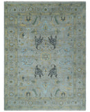 Hand Knotted 9x12 Silver and Beige Antique Finish Oushak Turkish Style Wool Area Rug | TRDCP1092912