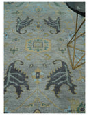 Hand Knotted 9x12 Silver and Beige Antique Finish Oushak Turkish Style Wool Area Rug | TRDCP1092912