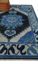 Blue and Black  Hand Knotted  Traditional Heriz Multi Size Wool Area Rug