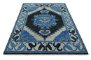 Blue and Black  Hand Knotted  Traditional Heriz Multi Size Wool Area Rug