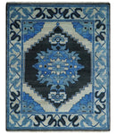 Blue and Black  Hand Knotted  Traditional Heriz Multi Size Wool Area Rug