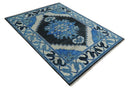 Blue and Black  Hand Knotted  Traditional Heriz Multi Size Wool Area Rug