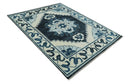 Hand Knotted Antique 8x10 Ivory and Blue Traditional Heriz Serapi Wool Rug | TRDCP859810
