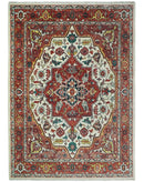 Rust And Ivory Traditional Medallion Hand Knotted Wool Area Rug