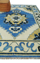 Hand Knotted Antique 8x10 Ivory, Blue and Beige Traditional Heriz Serapi Wool Rug | TRDCP861810